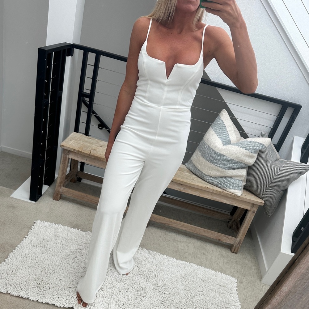 Lulus Cheers to Chic Ivory Bridal Wide-Leg Jumpsuit | NWT Size S - Picture 4 of 17